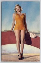 Sexy Blonde Beach Babe Glamorous Bathing Beauty Linen Postcard M28 - $6.95