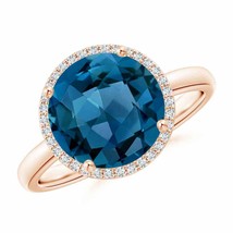 ANGARA Round London Blue Topaz Cocktail Ring with Diamond Halo - £920.42 GBP