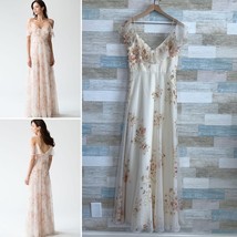 Jenny Yoo Mila Print Bridesmaid Gown Dress Eden Bouquet Ivory Floral Womens 8 - £156.44 GBP