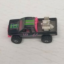 1987 Mattel Hot Wheels Black & Pink Pickup Truck, Lifted Wheels, Off Road Tires - $9.85