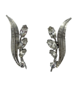Vintage Krementz Rhinestone Silvertone Leaf Earrings, Screwback - $20.77 CAD