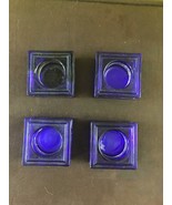 Set of 4 DESIGN IDEAS Little Blue SQUARE Glass CANDLE Holders COBALT Cle... - £31.72 GBP