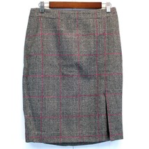 J.Crew Factory Womens 6P Glen Plaid Wool Pencil Skirt Front Slit Gray Pink Work - £22.41 GBP