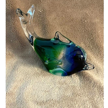 Vintage Handblown Clear/Blue/Green Glass Dolphin Paperweight - £22.70 GBP