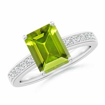ANGARA Octagonal Peridot Cocktail Ring with Diamonds for Women in 14K Solid Gold - £1,032.62 GBP