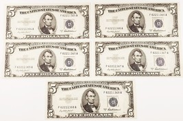 1953-A $5 Silver Certificate Lot of 5 Consecutive Notes Choice Unc FR #1656 - £197.83 GBP