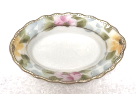 Vintage Pink Yellow Blue Hand Painted Floral w Gold Moriage Open Salt Di... - $14.36