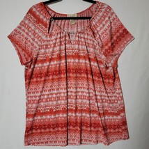 Diana Belle Womens Top Sz 3X Short Sleeve Silver Bead Accent Coral &amp; White - £12.74 GBP