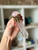 Crystal Wand Fairy Clear Quartz Rose Quartz Wand Angel Goddess Magic Reiki Stick - £43.24 GBP