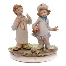 Capodimonte Bisque Porcelain Kids Playing Doctor Boy Girl Figurine 6&quot; Italy - £54.56 GBP