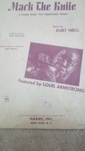 1955 Mack The Knife Sheet Music Louis Armstrong By Kurt Weill, Threepenny Opera - £47.48 GBP