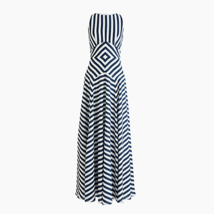 NWT J.Crew Sleeveless High-neck Maxi in Navy Ivory Geometric Stripe Dress 0 - £73.52 GBP