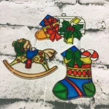 Vintage Christmas Plastic Stained Glass Sun Catchers Lot #4 Rocking Horse  - £15.57 GBP