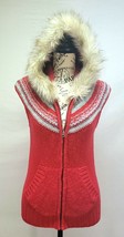 Old Navy Red Striped Knit Furry Hooded Zip Up Wool Blend Winter Vest Wom... - £16.03 GBP