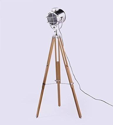 Nauticalmart Nickel / Sheesham Wood Tripod Floor Lamp