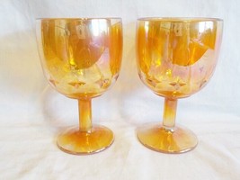 Set of 2 Vintage Indiana Carnival Glass ATOMIC STAR Goblets Marigold 6&quot; Tall - £14.96 GBP