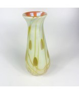 DONALD CARLSON Iridescent  Hand Blown Art Glass Yellow Beige Hanging Hearts Vase - $198.00