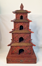 Pagoda Artwork  Bird House Decor Metal &amp; Wood 4 Story 1 Drawer 20&quot; FREE SHIPPPIN - £130.87 GBP
