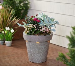Plow &amp; Hearth 16&quot; Round Speckled Planter with LED Uplighting - £46.36 GBP