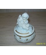 Bisque Porcelain Snow Baby Cherub With Penguins Candy Trinket Box - £6.33 GBP