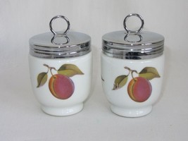 2 Royal Worcester Vtg Evesham Egg Coddler Jar Lid Plum Currants England - $41.57