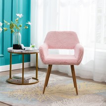 Dining Chairs with Faux Fur, Mid Century Side Chairs with Solid Painting Pink - £126.44 GBP