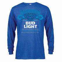 Bud Light Label Long Sleeve Men&#39;s Heather TShirt Blue - £36.17 GBP+