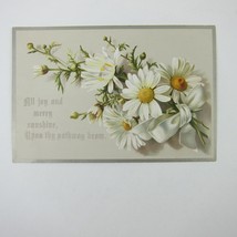 Victorian Greeting Card Daisies White &amp; Yellow Flowers Bouquet Ribbon Antique - £4.69 GBP