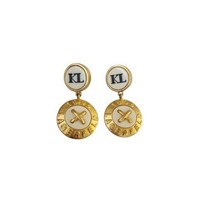 Vintage 1995 Karl LAGERFELD Enamel &amp; Gold Clip On Earrings Rare - $589.05