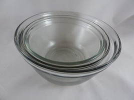 Vtg Anchor Hocking Clear Set of 3 Nesting Mixing Bowls 1, 1.5 &amp; 2.5 QT Ovenware - £22.01 GBP