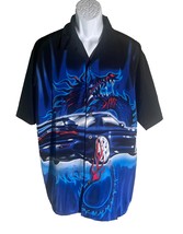 ODO Men&#39;s Short Sleeve Button Down Dragon Car Polyester Shirt Black Blue... - $277.24 MXN