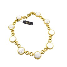 NWT Chunky Monet Statement Necklace, Fluted White Thermoset Lucite on Gold Tone - £213.29 GBP
