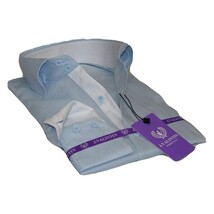 Mens 100% Linen Summer Shirt J.Valintin Turkey-Usa High Collar OBR78-09 Blue image 8