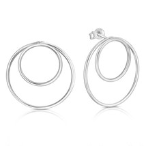 Modern Chic Geometry Double Circles Sterling Silver Post Earrings - $20.78