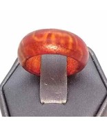 Dark Red with Yellow Floral Swirls Wood Ring - 6.5 - $18.95 CAD