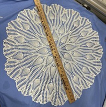 Vintage Handmade Crochet Lace Doily 31&quot; Round Ecru Table Topper - £17.01 GBP