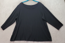Eileen Fisher Blouse Top Women Size 2X Black Rayon Long Casual Sleeve Round Neck - £29.65 GBP