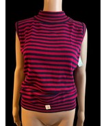 Vintage 80s Jessica Stevens Acrylic Sweater Vest Pink &amp; Navy Stripe Medi... - $585.59 MXN