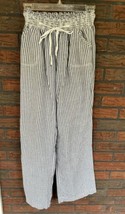 Striped Pull On Trouser Pants Large Seersucker Wide Leg Palooza Linen Bl... - £18.70 GBP
