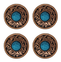 1-1/4&quot; Set of 4 Engraved Turquoise Tack Belt Bag Jewelry Decorative Conchos - $21.77