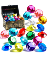 Diving Gems Pool Toys, 16 Big Colorful Diamond with Pirate Treasure Ches... - $27.32