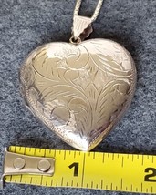 Sterling Silver Etched Heart Locket Large Hinged Necklace Box Chain 925 ... - £55.32 GBP