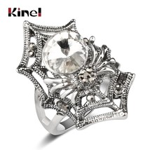 Big Stone Spider Rings For Women Silver Color Punk Style Gray Crystal Ring Hallo - £6.17 GBP