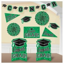 Green Congrats Grad 10 Pc Room Decorating Kit School Spirit Graduation - £12.65 GBP