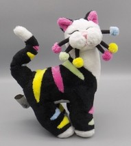 Amy Lacombe Whimsy Clay Plush Cat Black w/ Rainbow Stripes 8 1/2&quot; Stuffed - $24.20