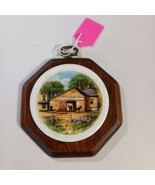 Wall Plaque Farm Scene with Blacksmith Shop Vintage Octagon Wood with Ce... - $318.36 MXN