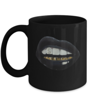 Coffee Mug Funny Black Lips Gold Teeth Fashion  - £15.94 GBP