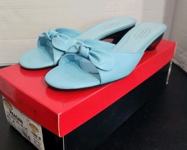 Talbots Sandals Shoes Women&#39;s Slip On 6.5B Leather Blue Kitten Heel Sand... - $34.60