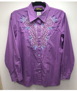 Bob Mackie Shirt Women Small Purple Embroidered Wearable Art Western Style - £18.67 GBP