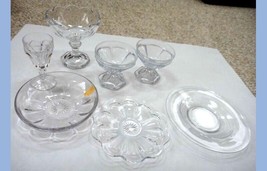 Lot Vintage 7pc Heisey Glass Dishes Dessert Cups Candy Saucer Plates Bowl Clear - £68.47 GBP